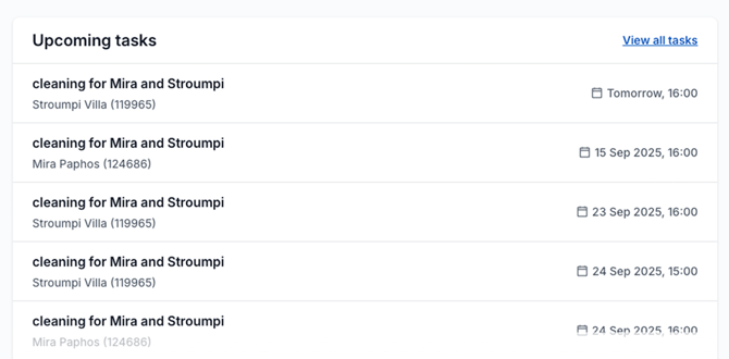 upcoming cleaning tasks