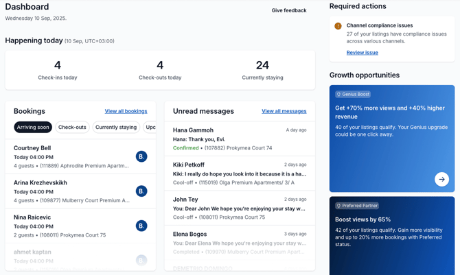your rentals dashboard interface